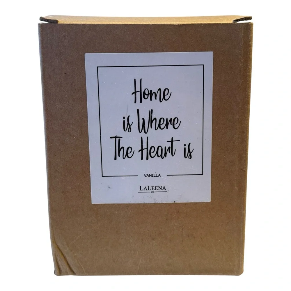 Laleena Soy Vanilla Scent Candle with wood lid and Home saying